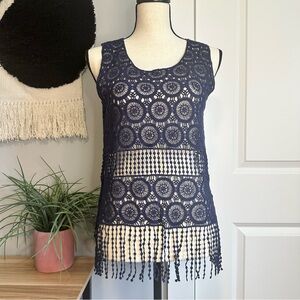 Navy Crochet Sleeveless Top